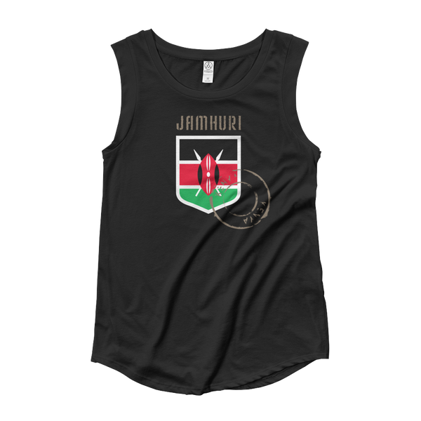 Kenya "Badge of honor" flag emblem women's black T-shirt.